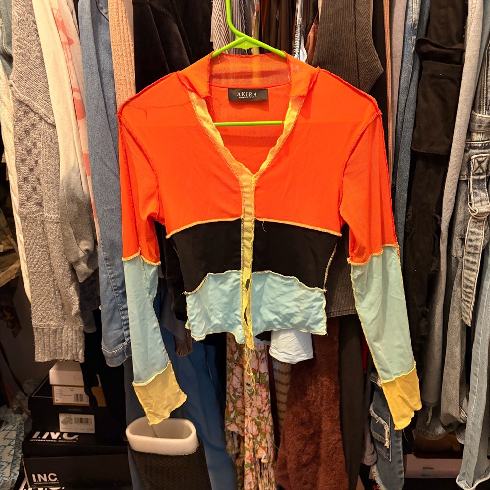 AKIRA Orange and Yellow Sheer Top